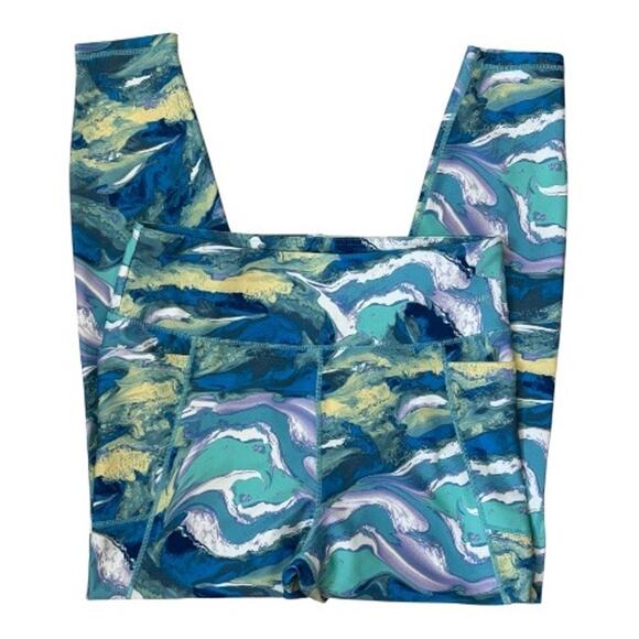 Jones New York Sport Blue Green White Swirl Leggings Large - Picture 2 of 3